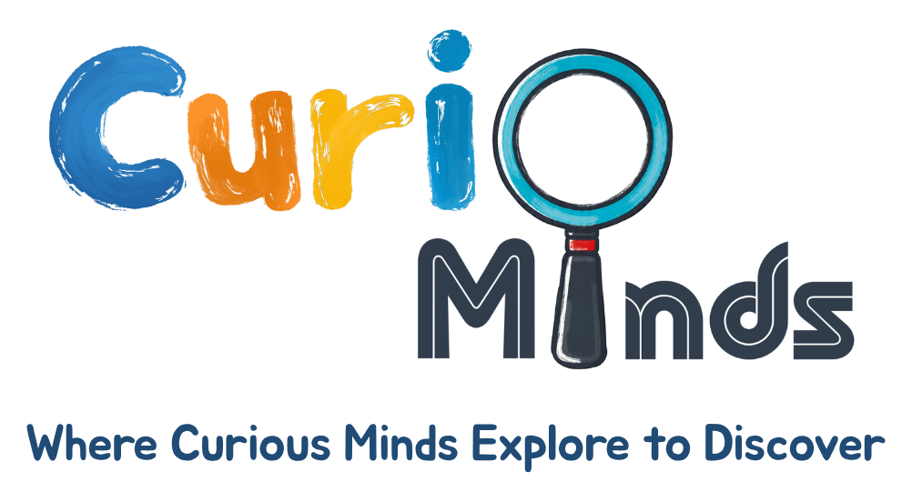 CurioMinds logo with caption